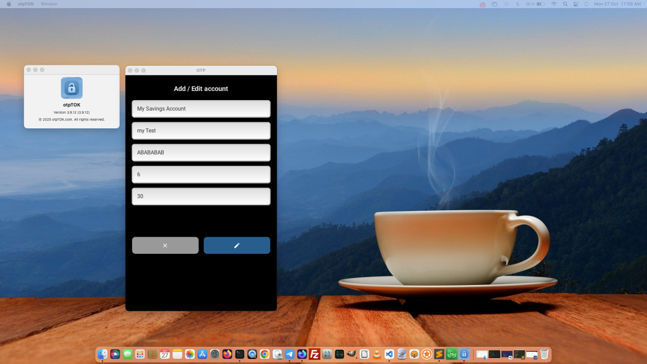 Add / Edit Account Screen MacOSX